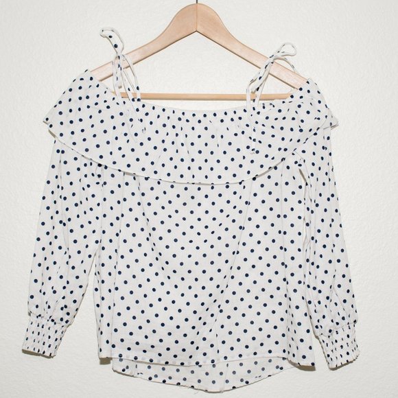 Zara | Tops | Zara Basic Blue Polka Dot Linen Blend Shoulder Top | Poshmark
